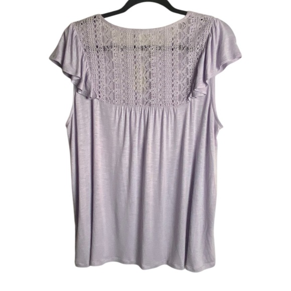 Maurice’s Plus Size 1X Lavender Lace Yoke Tassel Top Flutter Sleeve Purple Basic - Picture 3 of 7